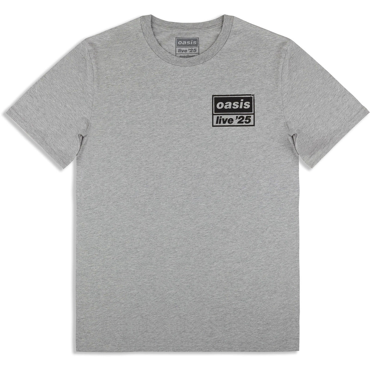 Oasis Unisex T-Shirt: Live 25 Distressed Lockup Pocket (Grey) (Ex-Tour)