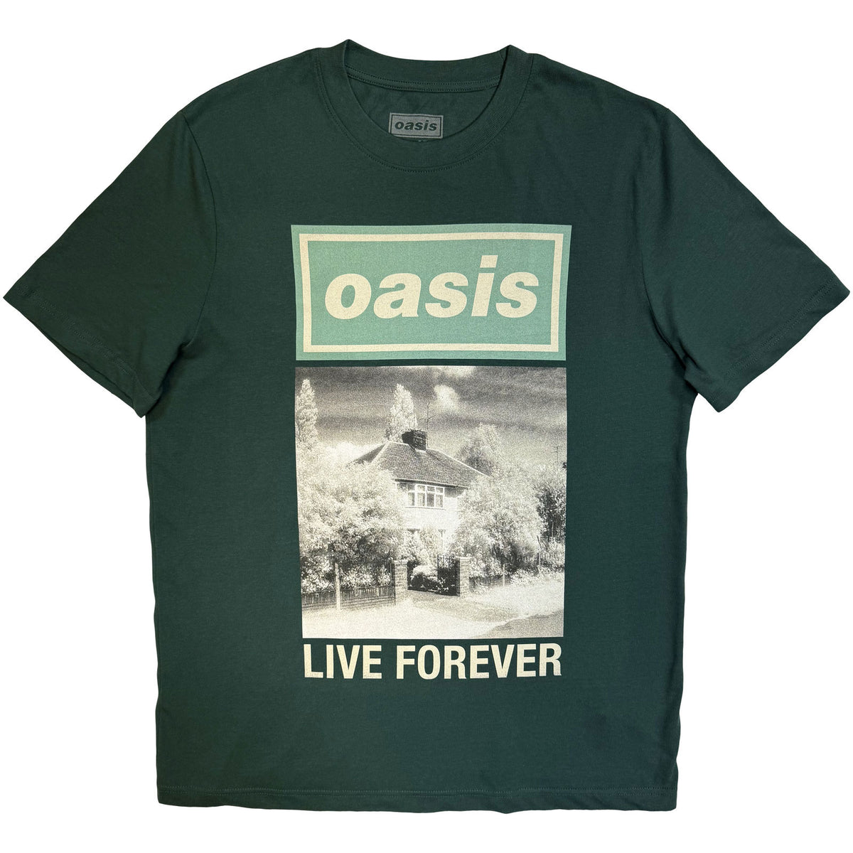 Oasis Unisex T-Shirt: Live Forever Single Cover (Forest Green) (Ex-Tour)