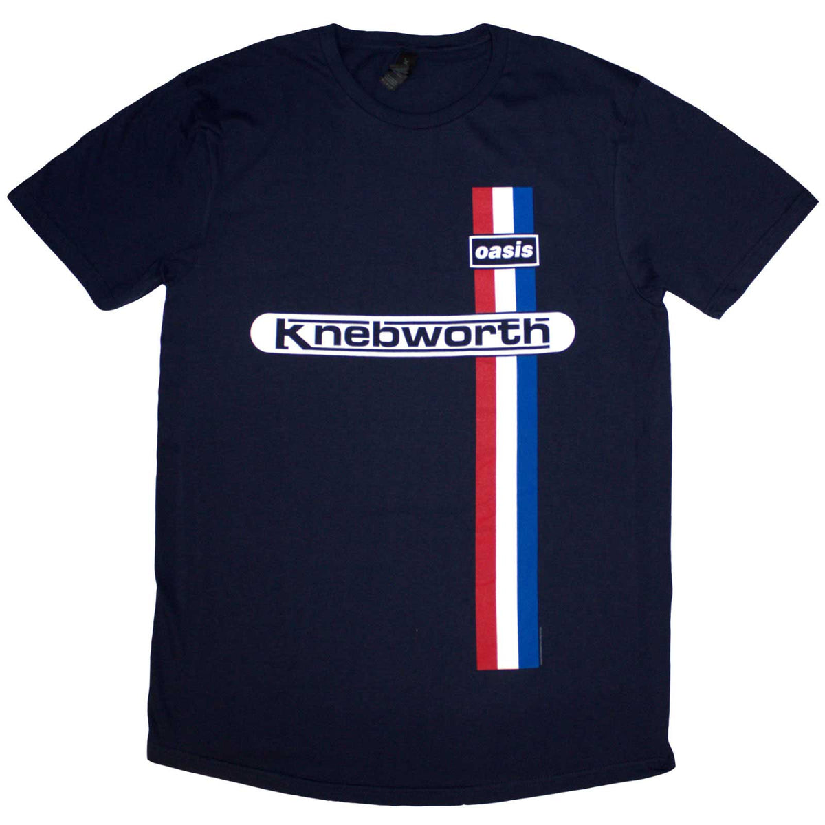 Oasis Unisex T-Shirt: Knebworth Vertical Stripe (Navy Blue)