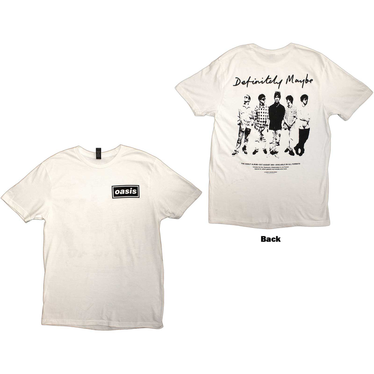 Oasis Unisex T-Shirt: Definitely Maybe Promo (White) (Back Print)