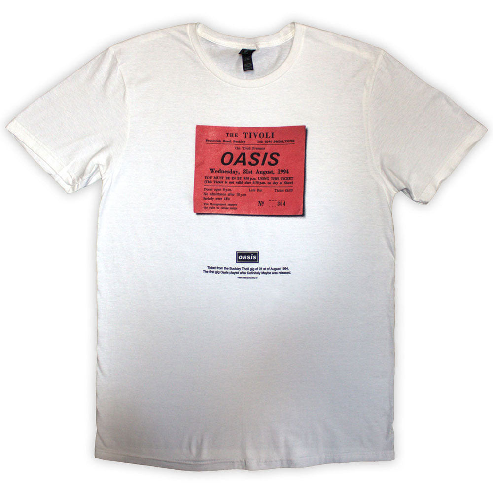 Oasis Unisex T-Shirt: Definitely Maybe Ticket Stub (White)