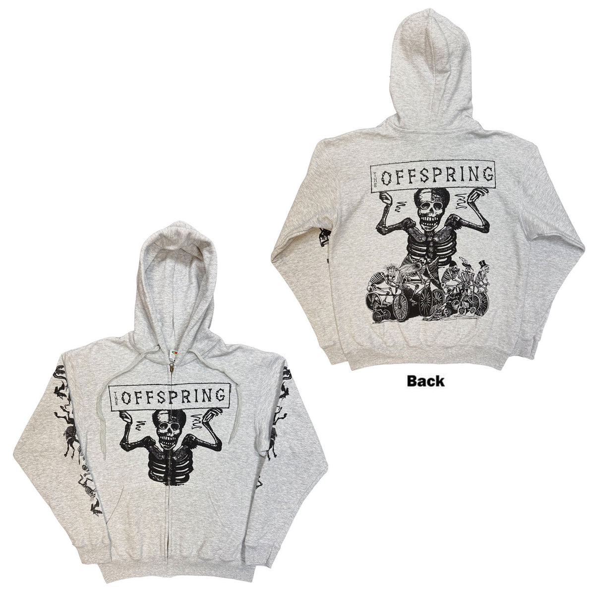 The Offspring Unisex Zipped Hoodie: Skeletons (Black) (Back Print) (LOS)