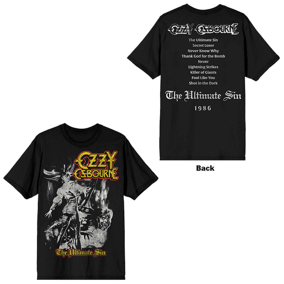 Ozzy Osbourne Unisex T-Shirt: Ultimate Sin Tribute (Black) (Back Print)