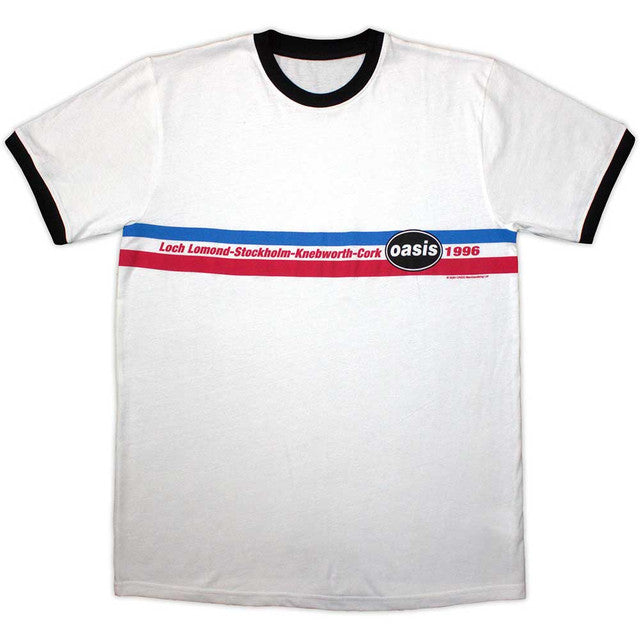 Oasis: 1996 Tour Horizontal Stripes Unisex Ringer T-Shirt (White)