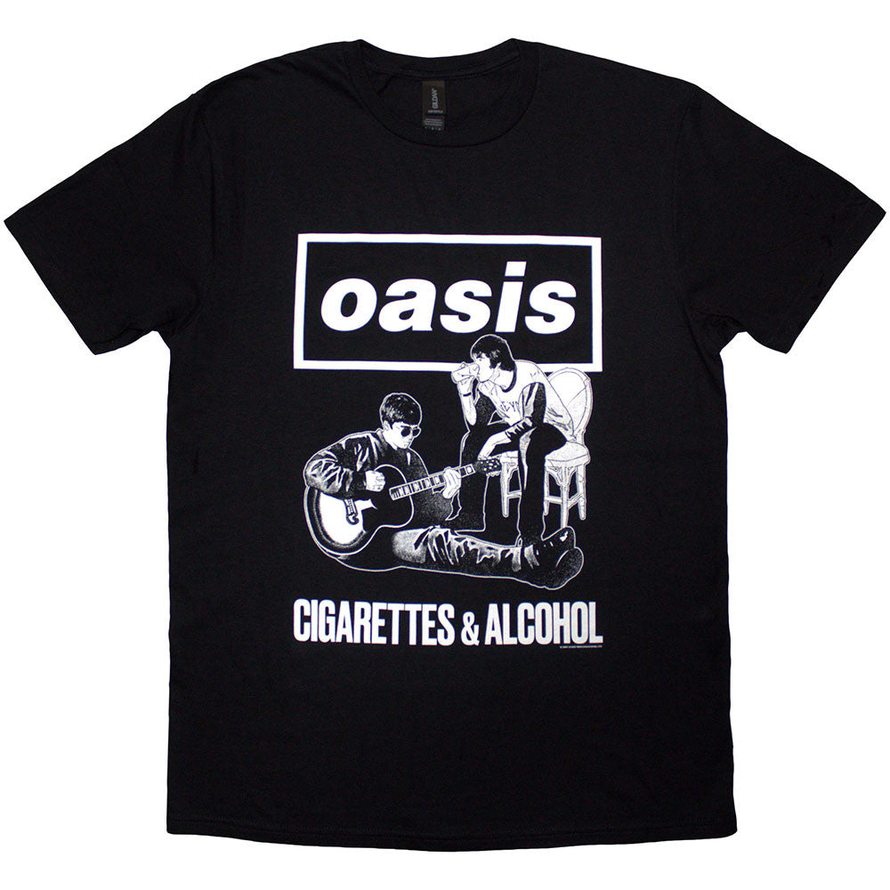 Oasis: Cigarettes & Alcohol Illustration Mono Unisex T-Shirt (Black)