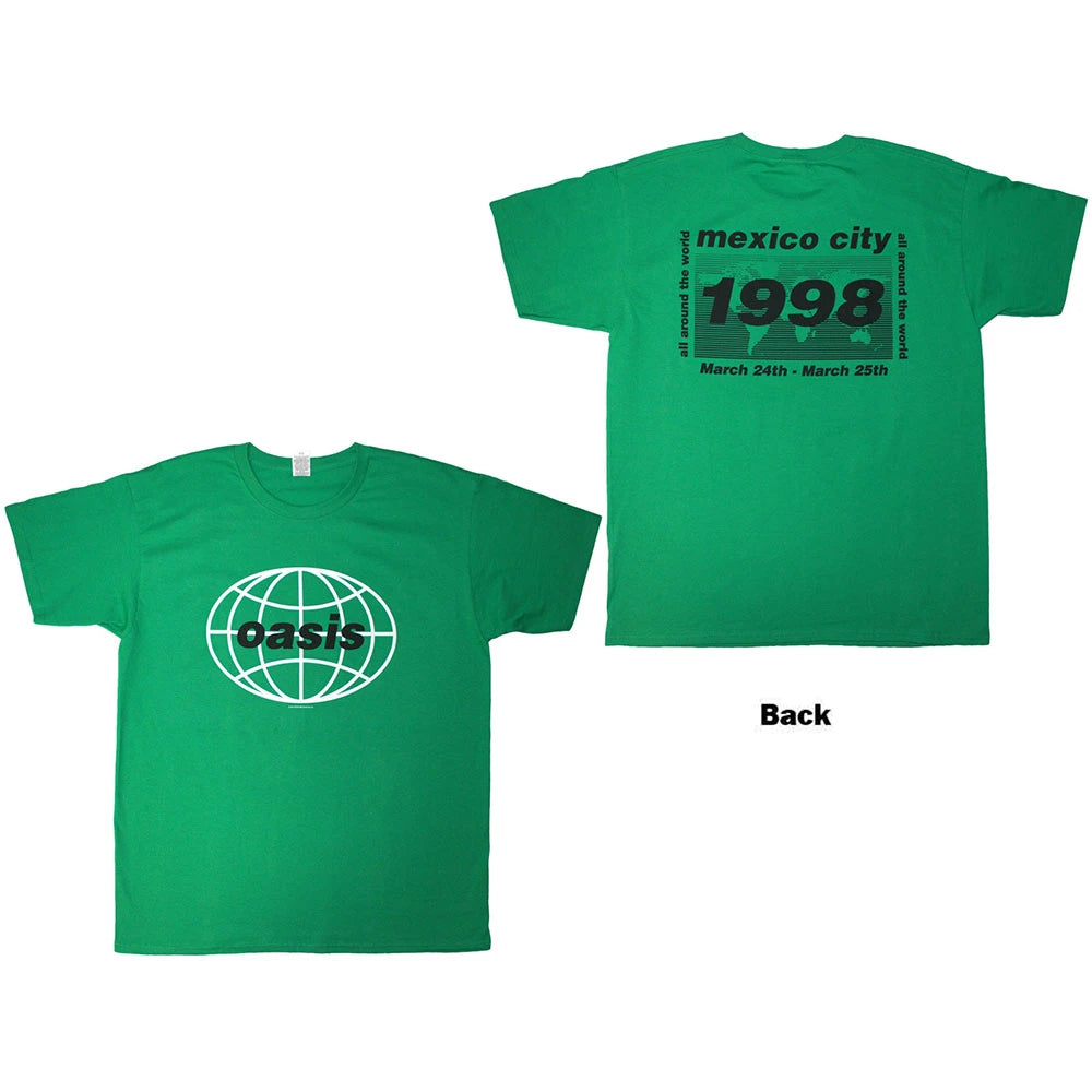 Oasis: 1998 World Tour Unisex T-Shirt - Mexico City (Green) (Back Print)