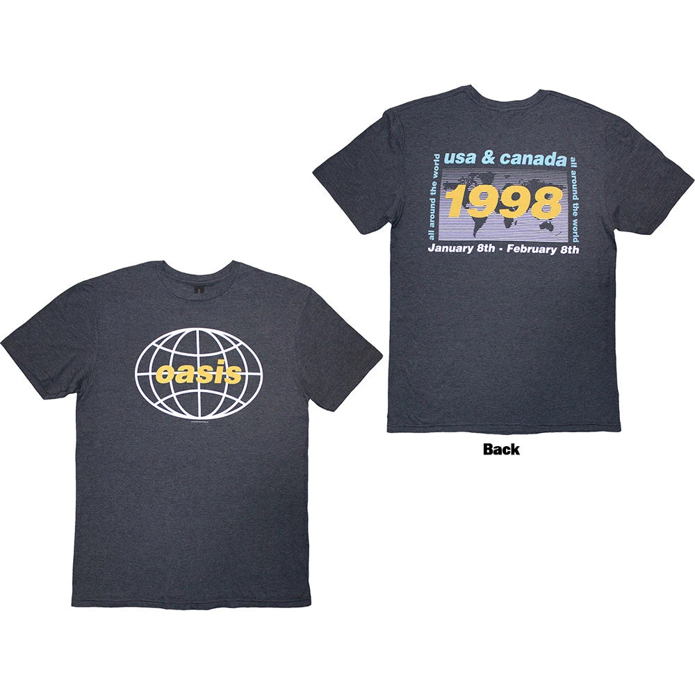 Oasis: 1998 World Tour - USA/Canada Unisex T-Shirt (Navy Blue) (Back Print)