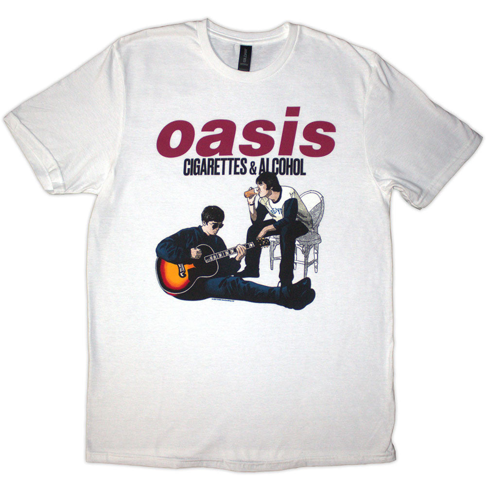 Oasis: Cigarettes & Alcohol Illustration Unisex T-Shirt (White)
