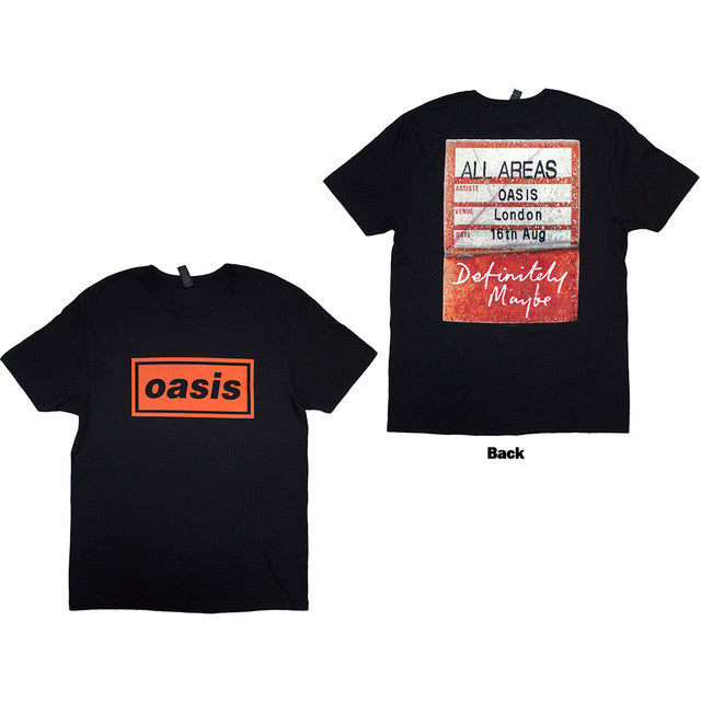 Oasis: Definitely Maybe AAA Pass Unisex T-Shirt (Black) (Back Print)