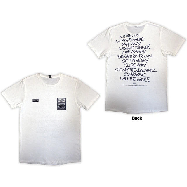 Oasis: Definitely Maybe AAA Setlist Unisex T-Shirt (White) (Back Print)