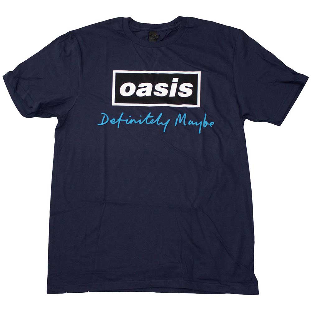 Oasis: Definitely Maybe Text Logo Unisex T-Shirt (Navy Blue)