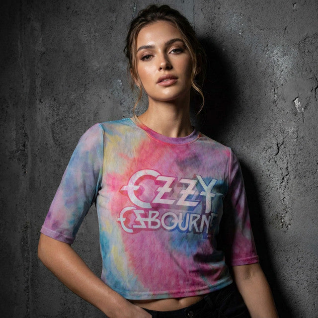 Ozzy Osbourne: Logo Ladies Mesh Crop Top (Light Blue)