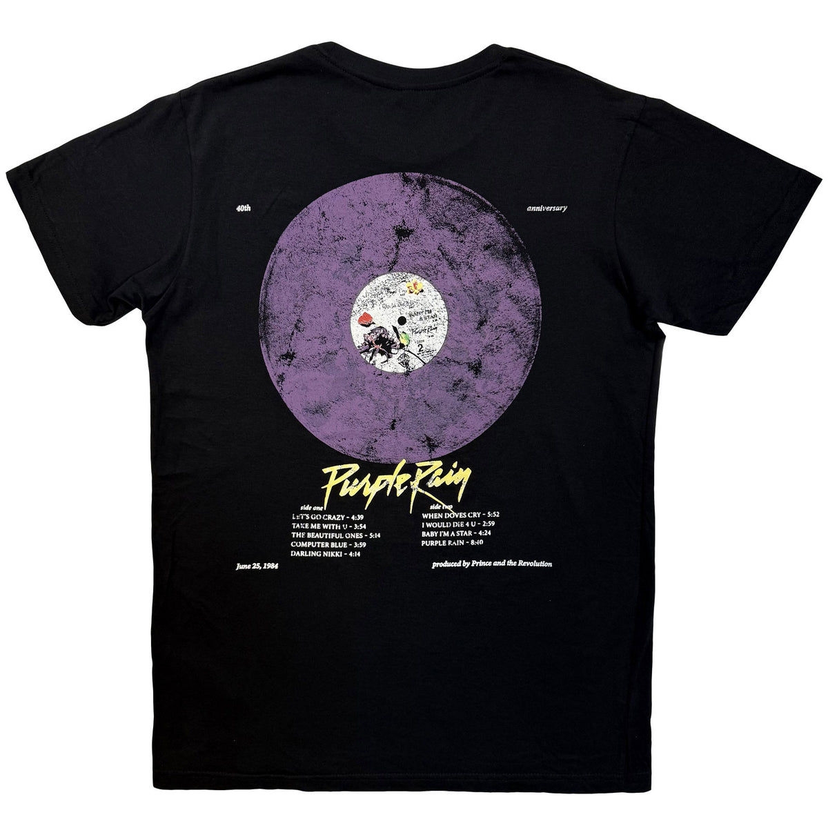 Prince Unisex Premium Carbon T-Shirt: Purple Rain 40th Anniversary (Black) (Back Print)