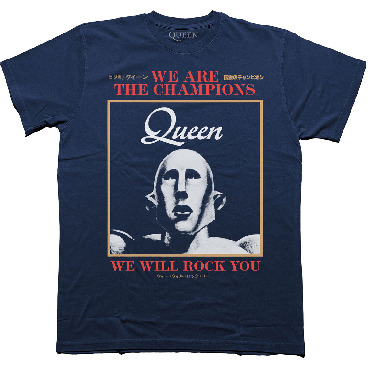 Queen Unisex T-Shirt: We Are The Champions We Will Rock You (Navy Blue)