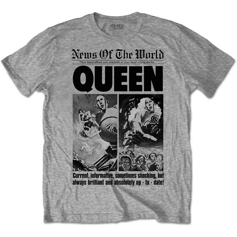 Queen Unisex T-Shirt: News of the World 40th Front Page (Grey)