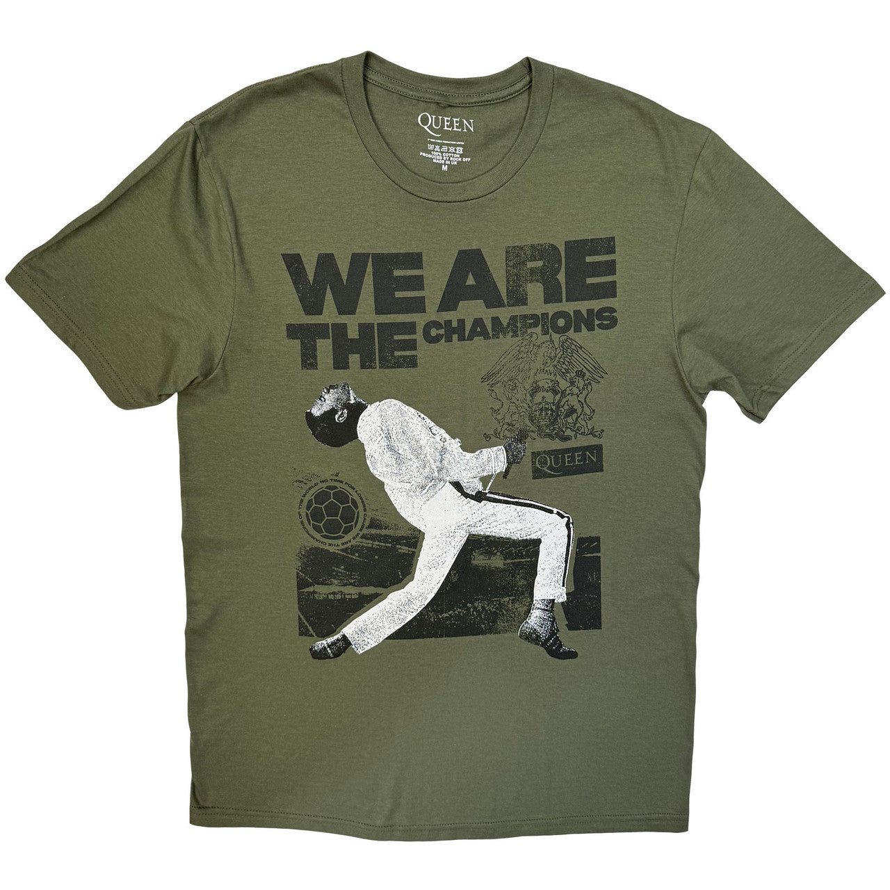 Queen: Champions Stage Unisex T-Shirt (Khaki Green)