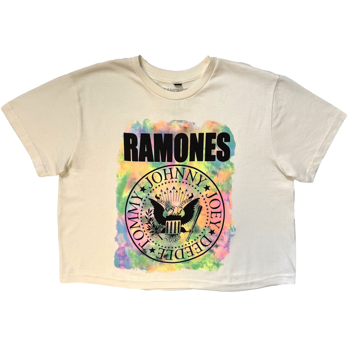 Ramones Ladies Stone Wash Crop Top: Painted Seal (White)