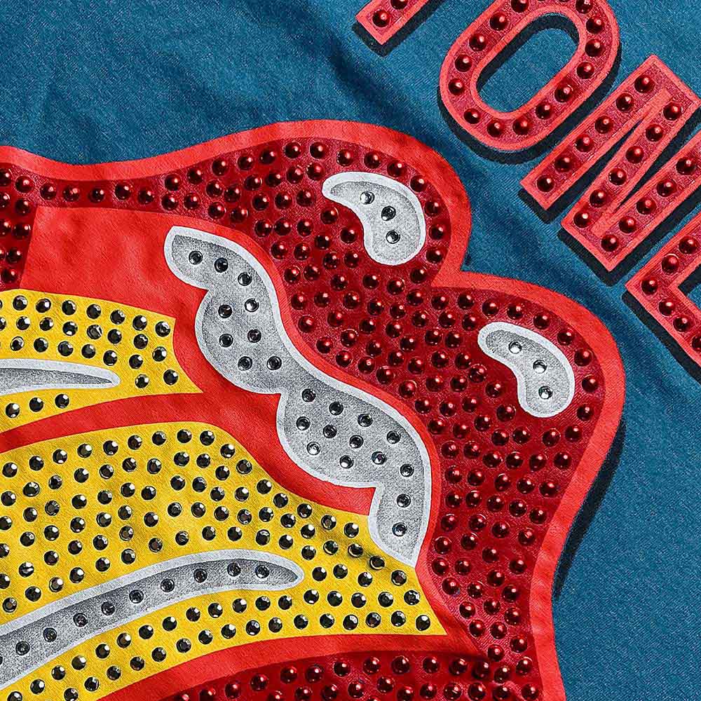 The Rolling Stones: Dia Tongue Unisex T-Shirt (Teal Blue) (Embellished)