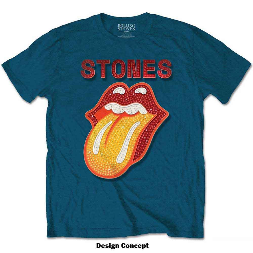 The Rolling Stones: Dia Tongue Unisex T-Shirt (Teal Blue) (Embellished)