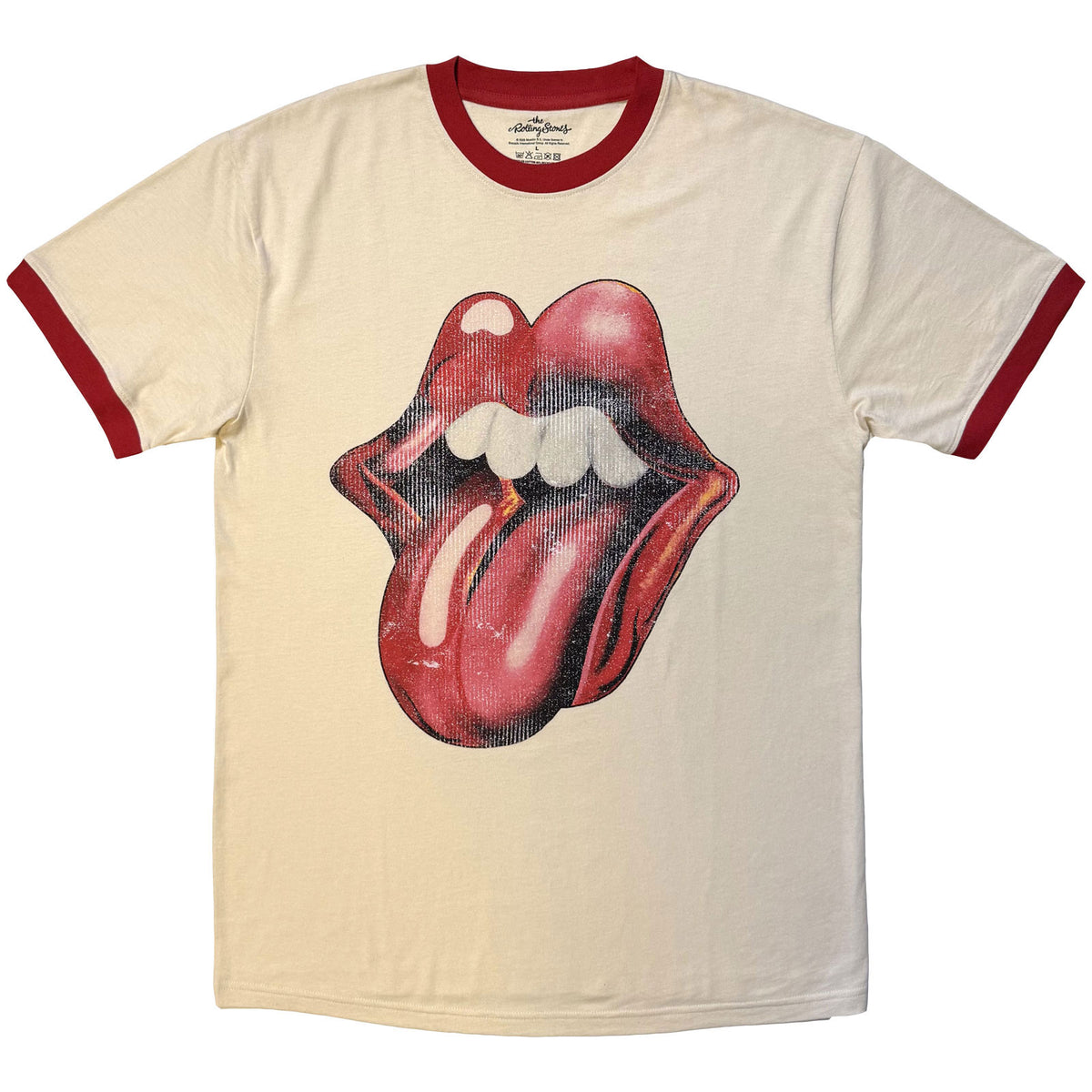 The Rolling Stones Unisex Ringer T-Shirt: Foreign Tongues Logo (Natural)
