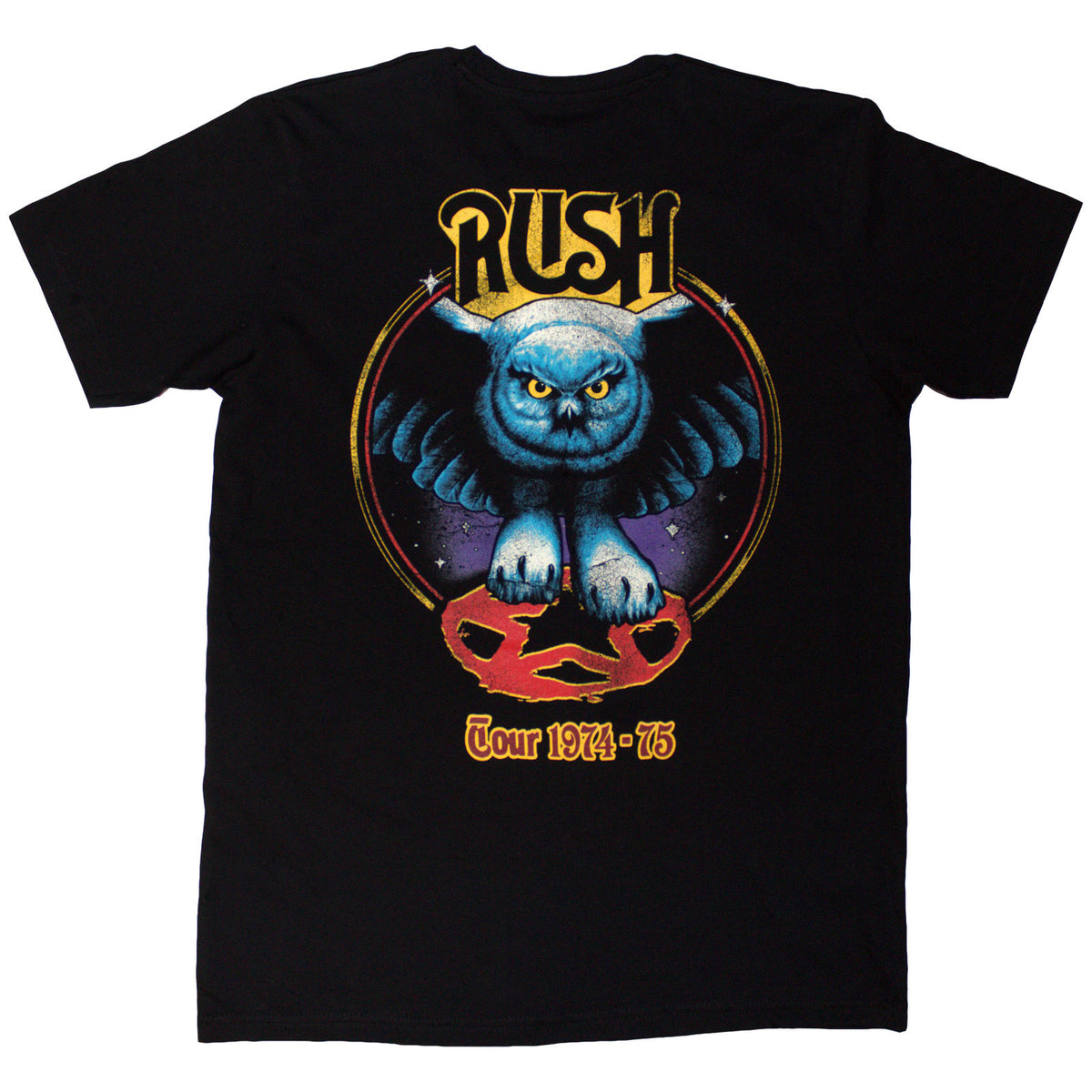 Rush Unisex T-Shirt: Tour '74-'75 (Black) (Back Print)