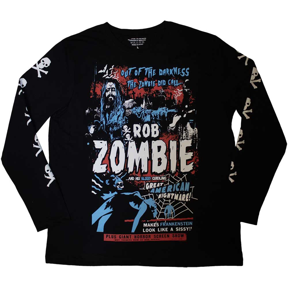 Rob Zombie Unisex Long Sleeve T-Shirt: Zombie Call (Black) (Sleeve Print)