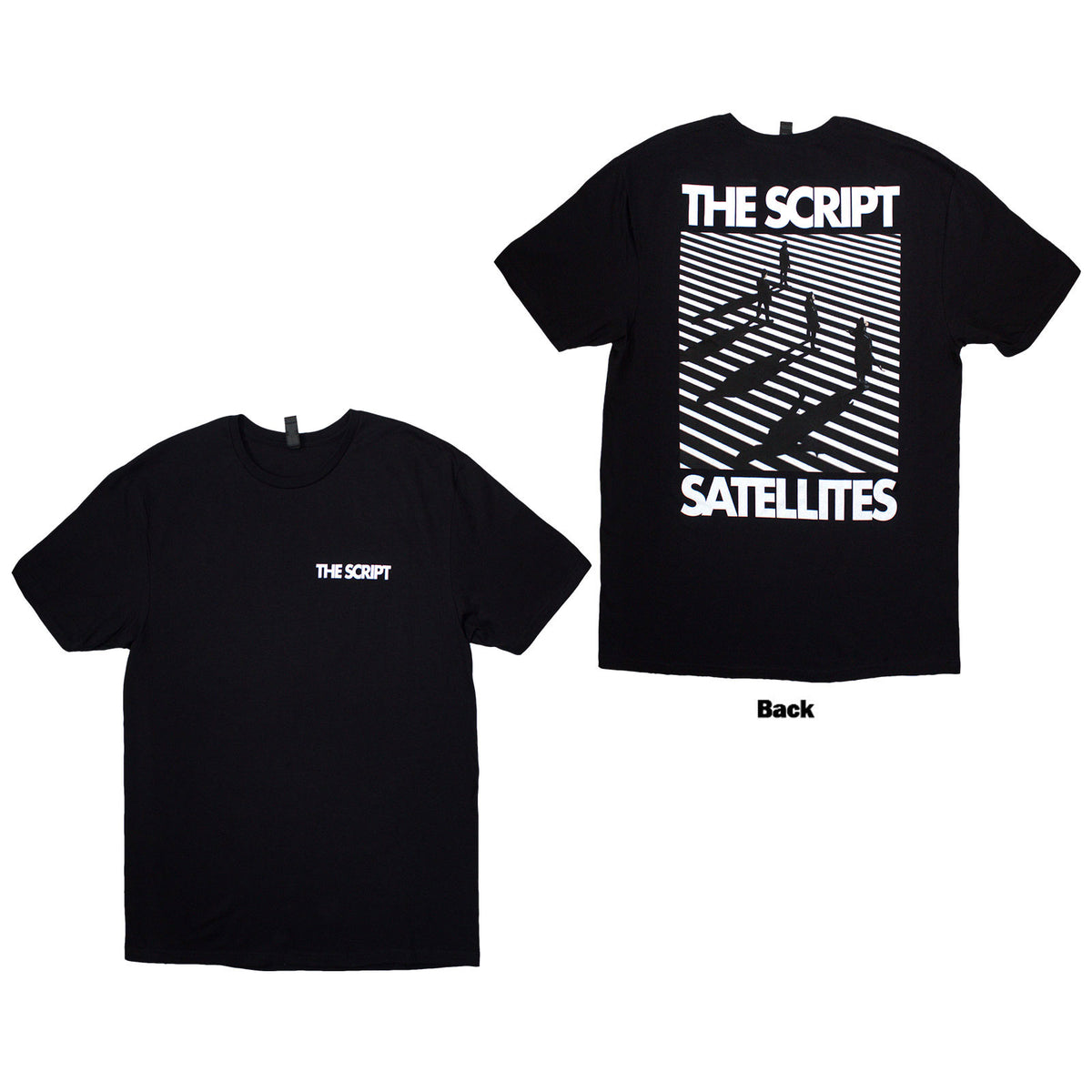 The Script Unisex T-Shirt: Satellites & Pocket Logo (Black) (Back Print)