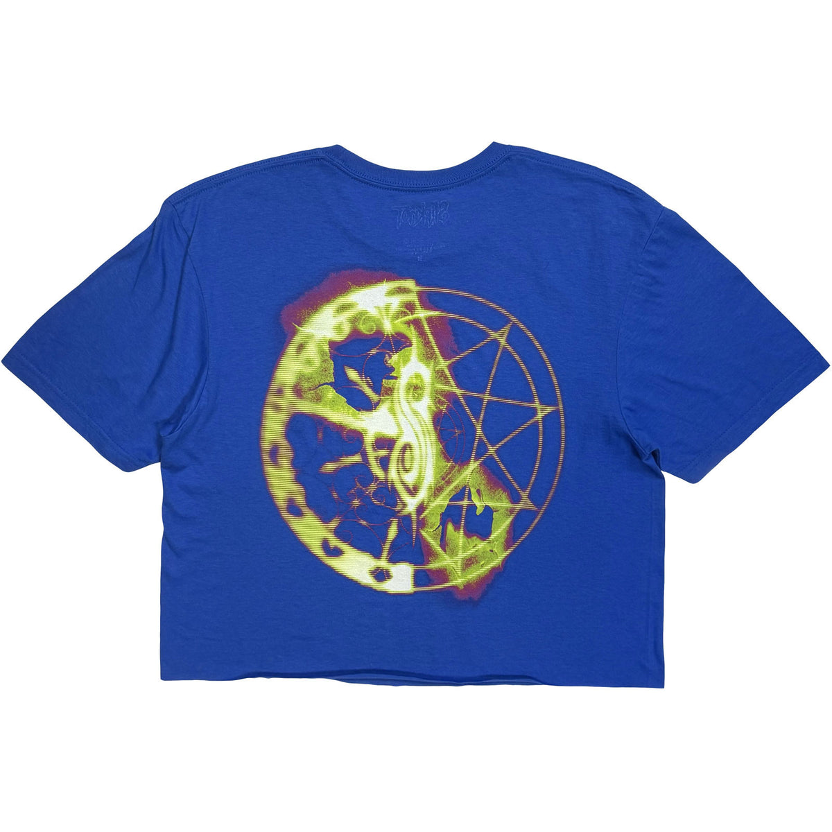 Slipknot Ladies Crop Top: Flames Tribal S Logo (Blue) (Back Print)