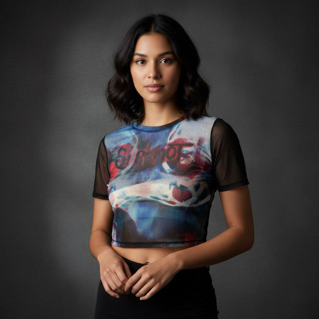Slipknot: Face & Logo Ladies Mesh Crop Top (Black)