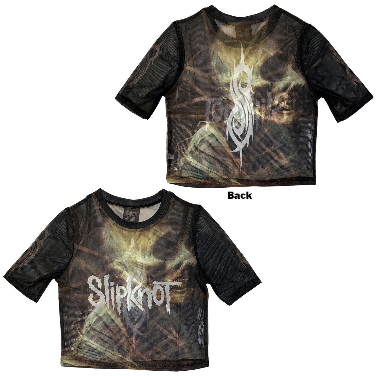 Slipknot Ladies Mesh Crop Top: The End, So Far Profile (Black) (Back Print)