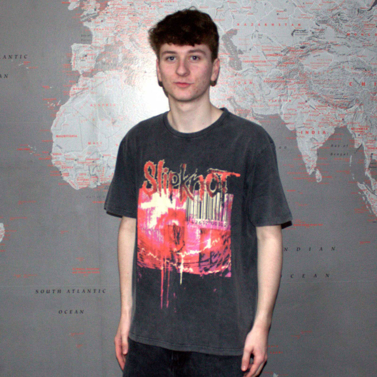 Slipknot Unisex Stone Wash T-Shirt: Album Splatter (Charcoal Grey) (Back Print)