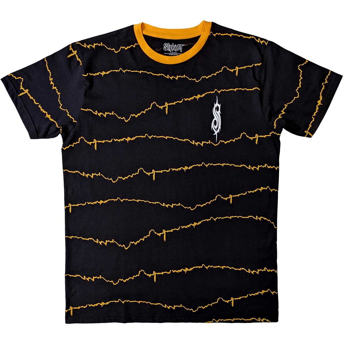 Slipknot Unisex Ringer T-Shirt: The End, So Far Tribal-S & Barcode (Black) (Back Print)