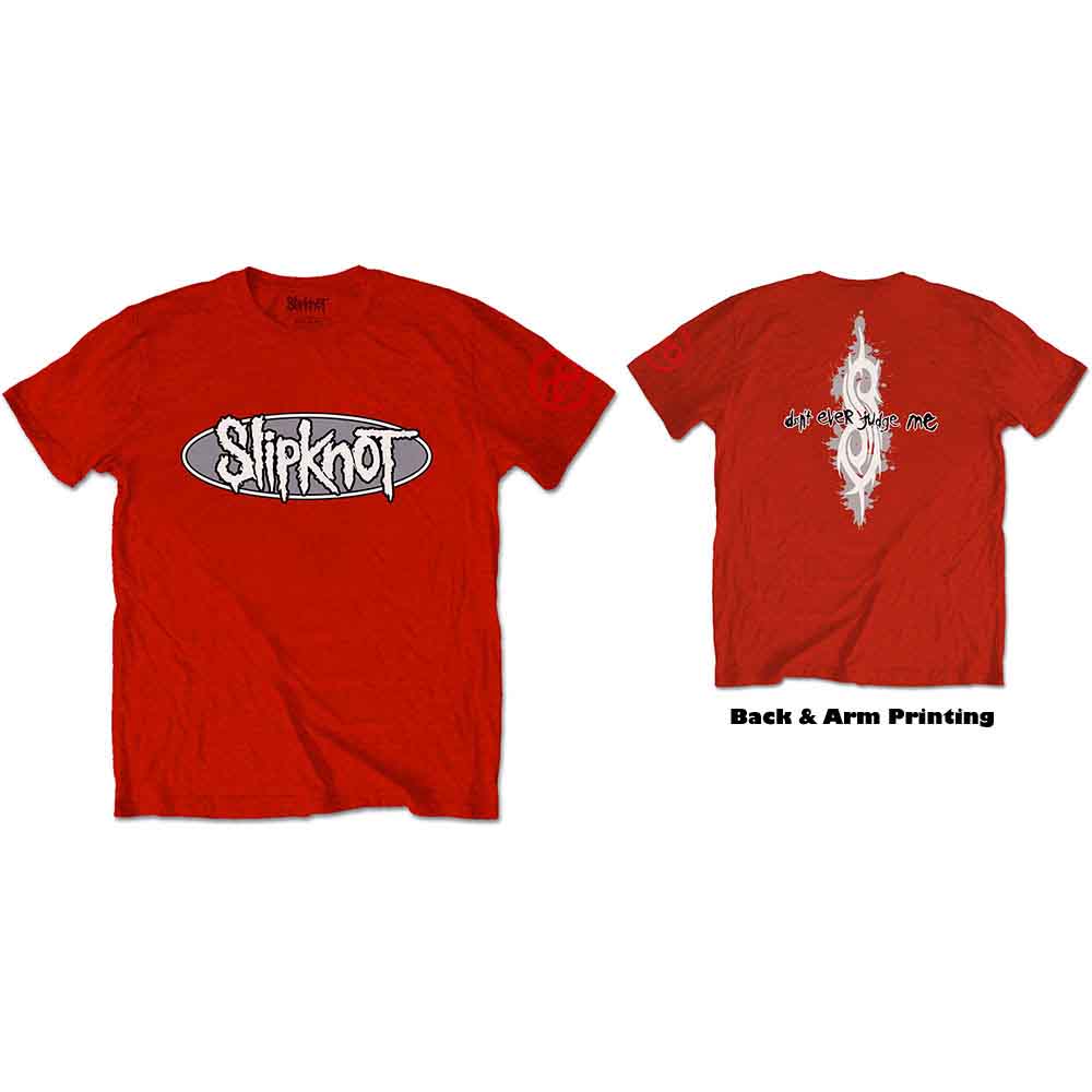 Slipknot Unisex T-Shirt: 20th Anniversary Don't Ever Judge Me (Red) (Back & Sleeve Print)