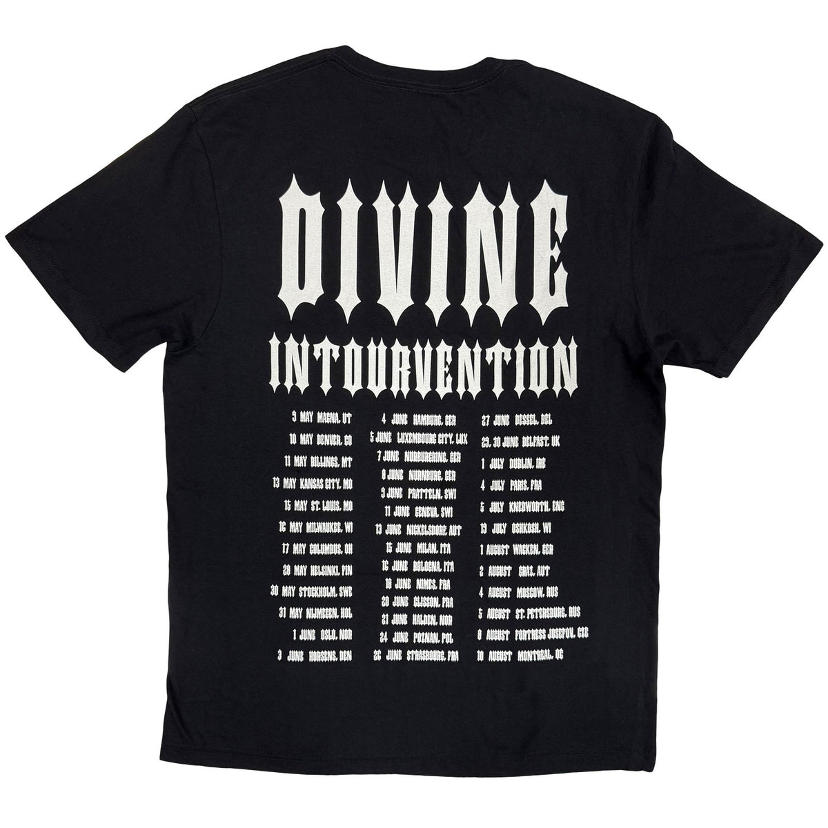 Slayer Unisex T-Shirt: Divine Intervention 2014 Dates (Black) (Back Print & Ex-Tour)