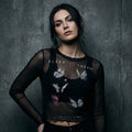 Sleep Token: Butterflies Ladies Long Sleeve Mesh Crop Top (Black)