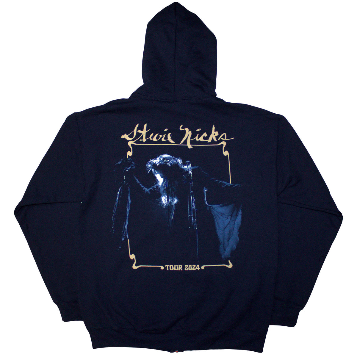 Stevie Nicks Unisex Zipped Hoodie: Tour '24 Live Photo (Navy Blue) (Back Print & Ex-Tour)