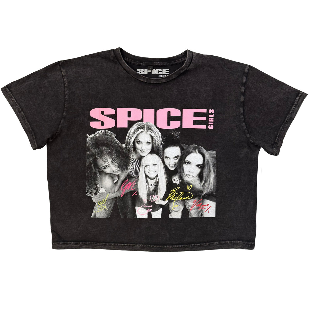 The Spice Girls Ladies Stone Wash Crop Top: Canada (Charcoal Grey)