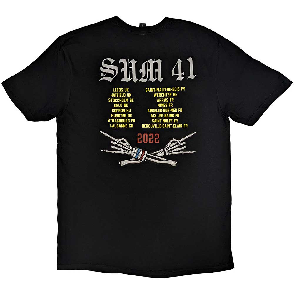 Sum 41 Unisex T-Shirt: AKNF Skeleton European Tour 2022 (Black) (Back Print & Ex-Tour)