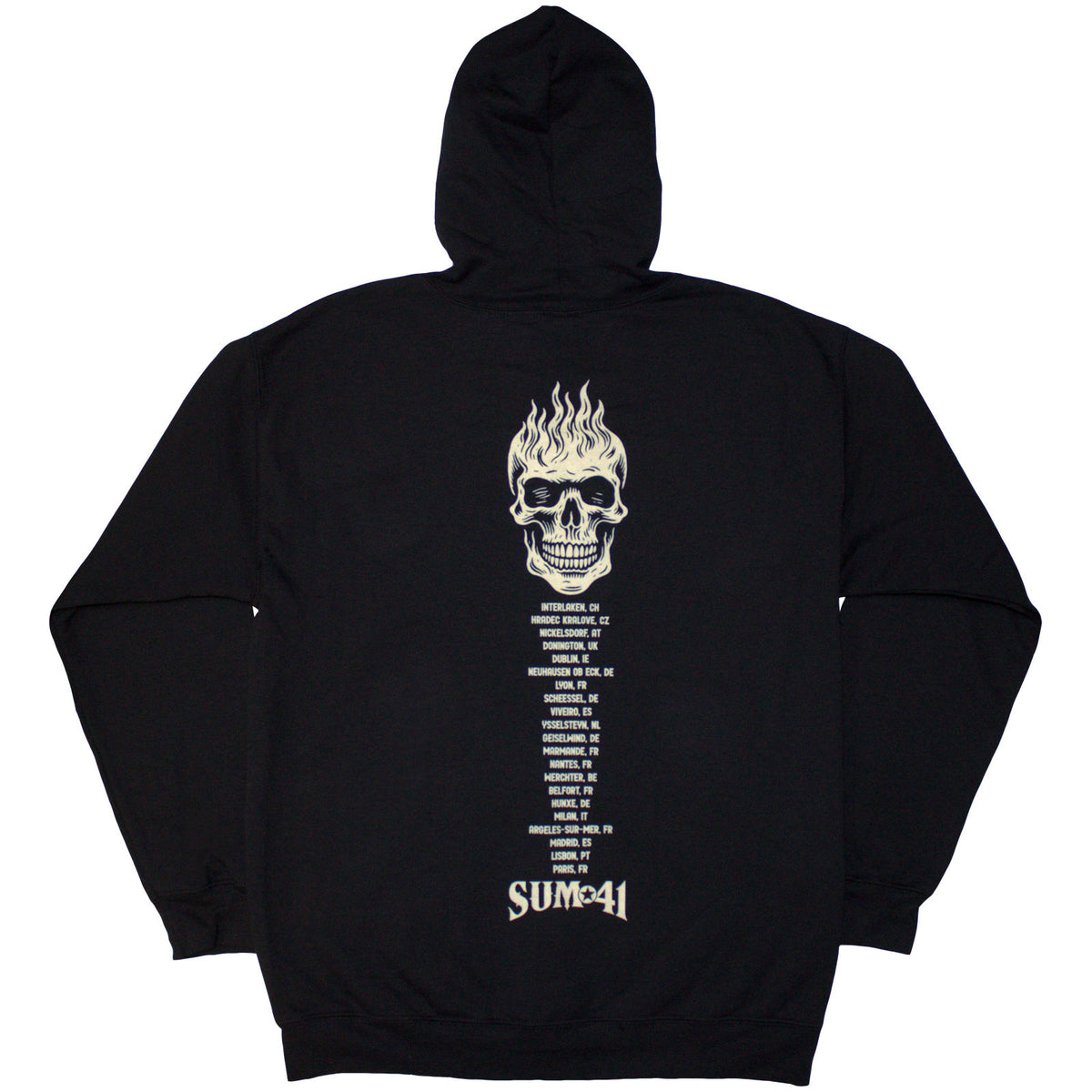 Sum 41 Unisex Zipped Hoodie: Tour '24 Pocket Logo & Skull Back (Black) (Back Print & Ex-Tour)