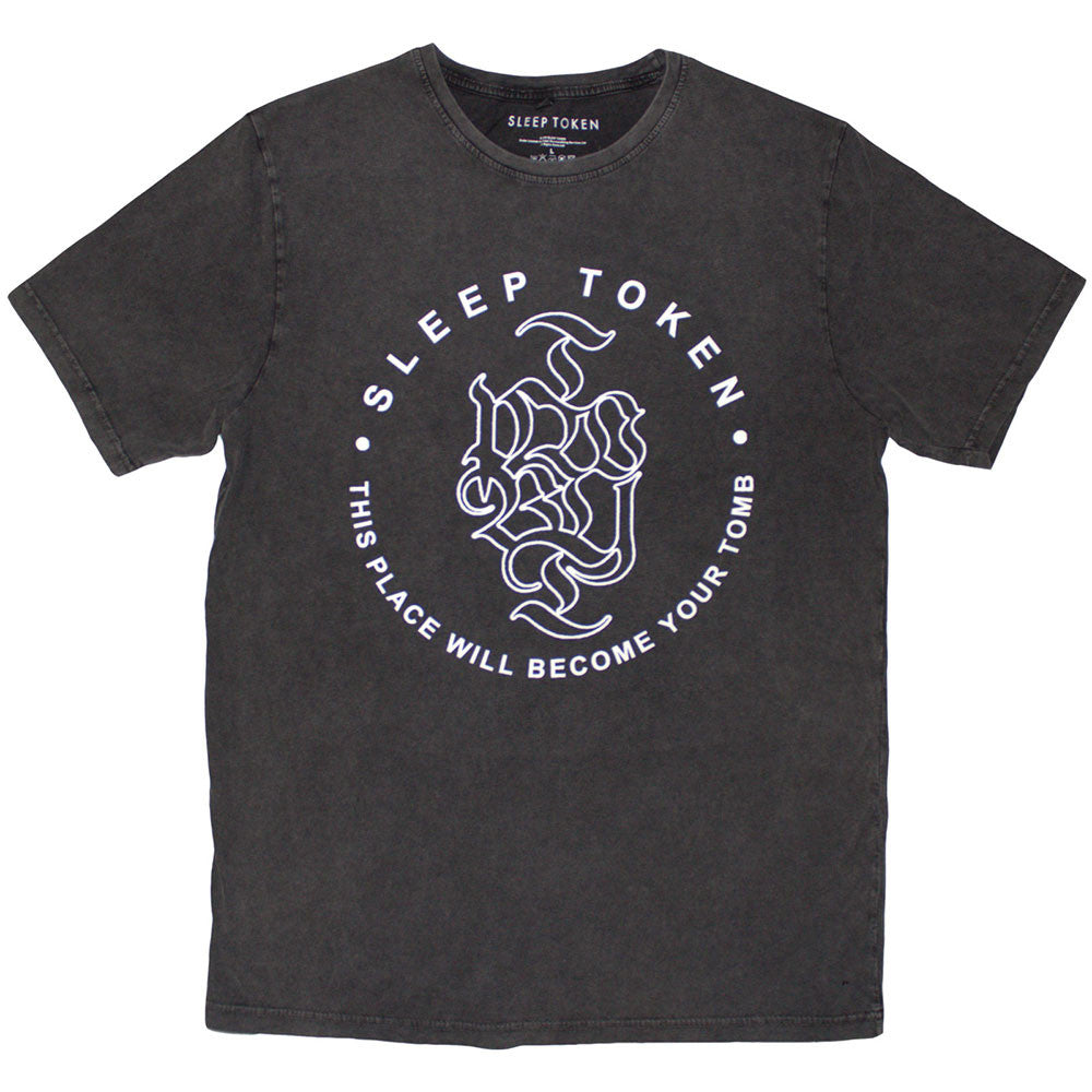 Sleep Token: Tomb Text Ring Unisex Stone Wash T-Shirt (Charcoal Grey)