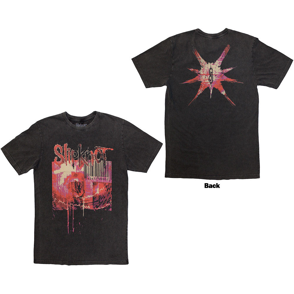 Slipknot: The End, So Far Barcode Unisex Stone Wash T-Shirt (Charcoal Grey) (Back Print)