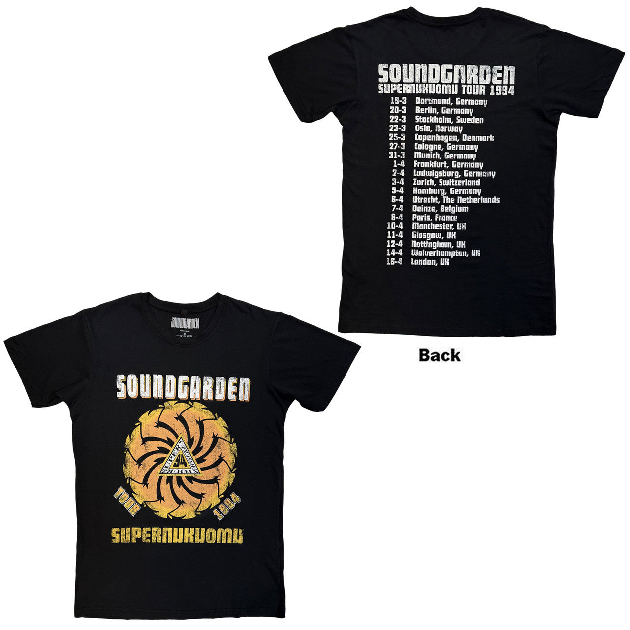 Soundgarden Unisex Carbon T-Shirt: Superunknown Tour '94 (Black) (Back Print)