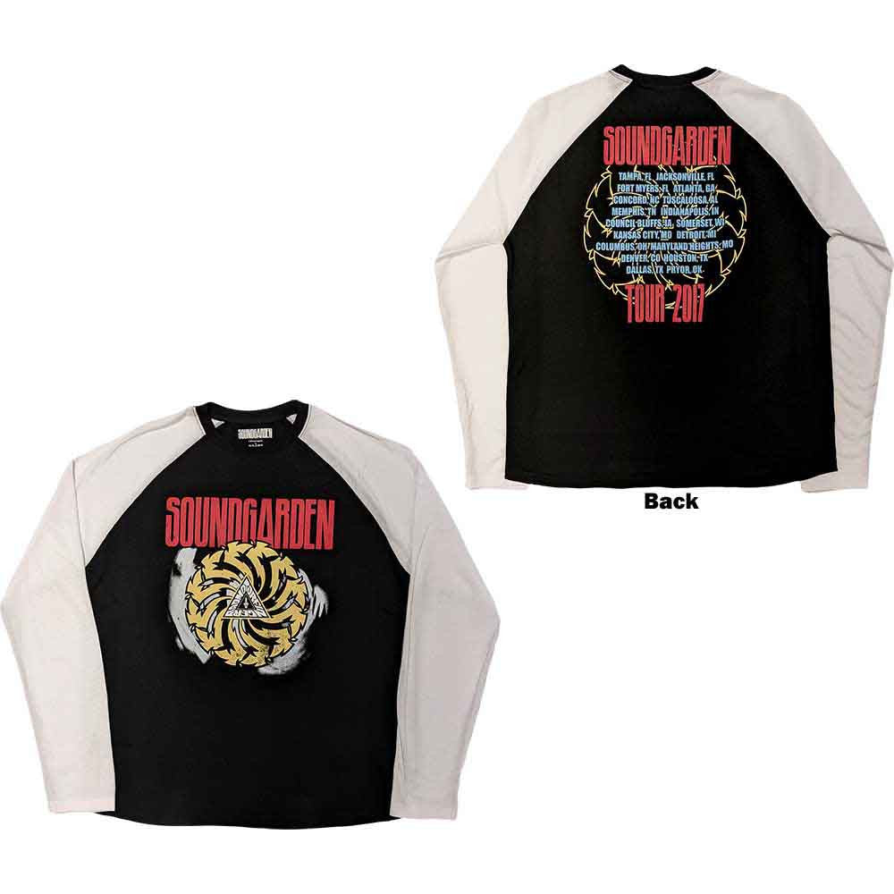 Soundgarden Raglan Soundgarden Unisex Raglan T-Shirt: Tour 2017 (Black & White) (Back Pri ...