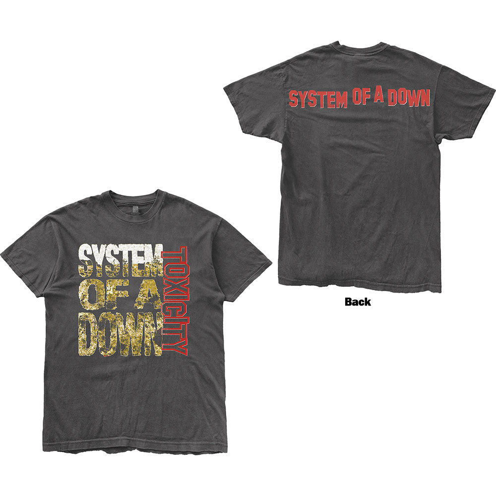 System Of A Down: Toxicity Stack Unisex T-Shirt (Charcoal Grey) (Back Print)