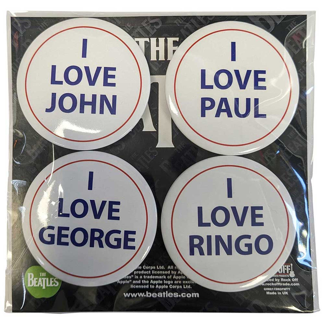 The Beatles: I Love 4 Badge Pack