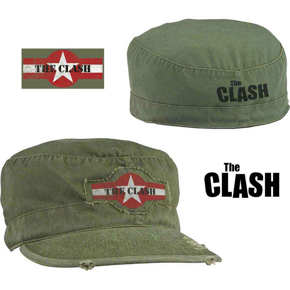 The Clash: Star Logo (Olive Green) Unisex Distressed Military Cap