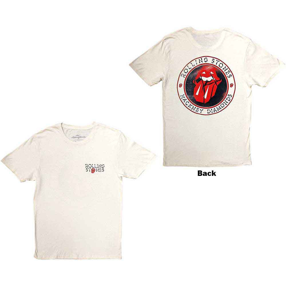 The Rolling Stones: Hackney Diamonds Circle Label Unisex T-Shirt (Natural) (Back Print)