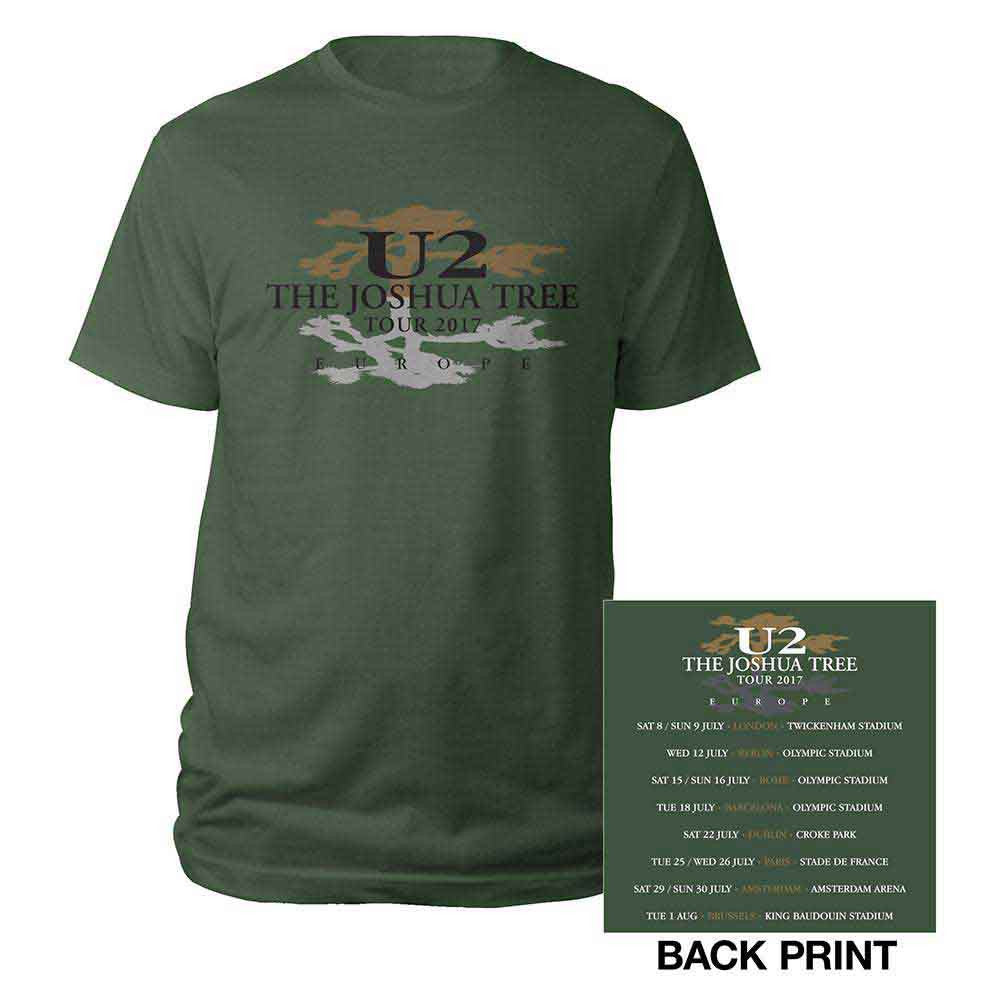 U2: Joshua Tree Logo 2017 Unisex T-Shirt (Green) (Back Print & Ex-Tour)