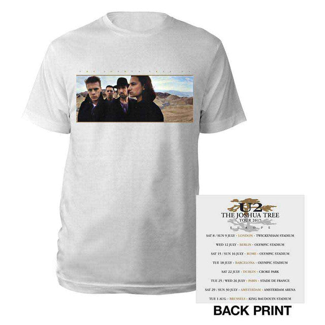 U2: Joshua Tree Photo Unisex T-Shirt (White) (Back Print & Ex-Tour)