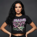 Van Halen: Neon Retro Pin Up Rider Ladies Crop Top (Black)